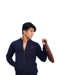 Elegant – Navy Blue Mock Neck Zipper