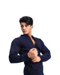 Elegant – Navy Blue Mock Neck Zipper