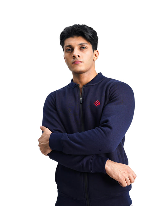 Elegant – Navy Blue Mock Neck Zipper