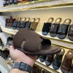 Cut-Out Suede Slides - Brown - Image 2