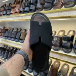 Cut-Out Suede Slides - Black - Image 3