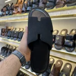Cut-Out Suede Slides - Black