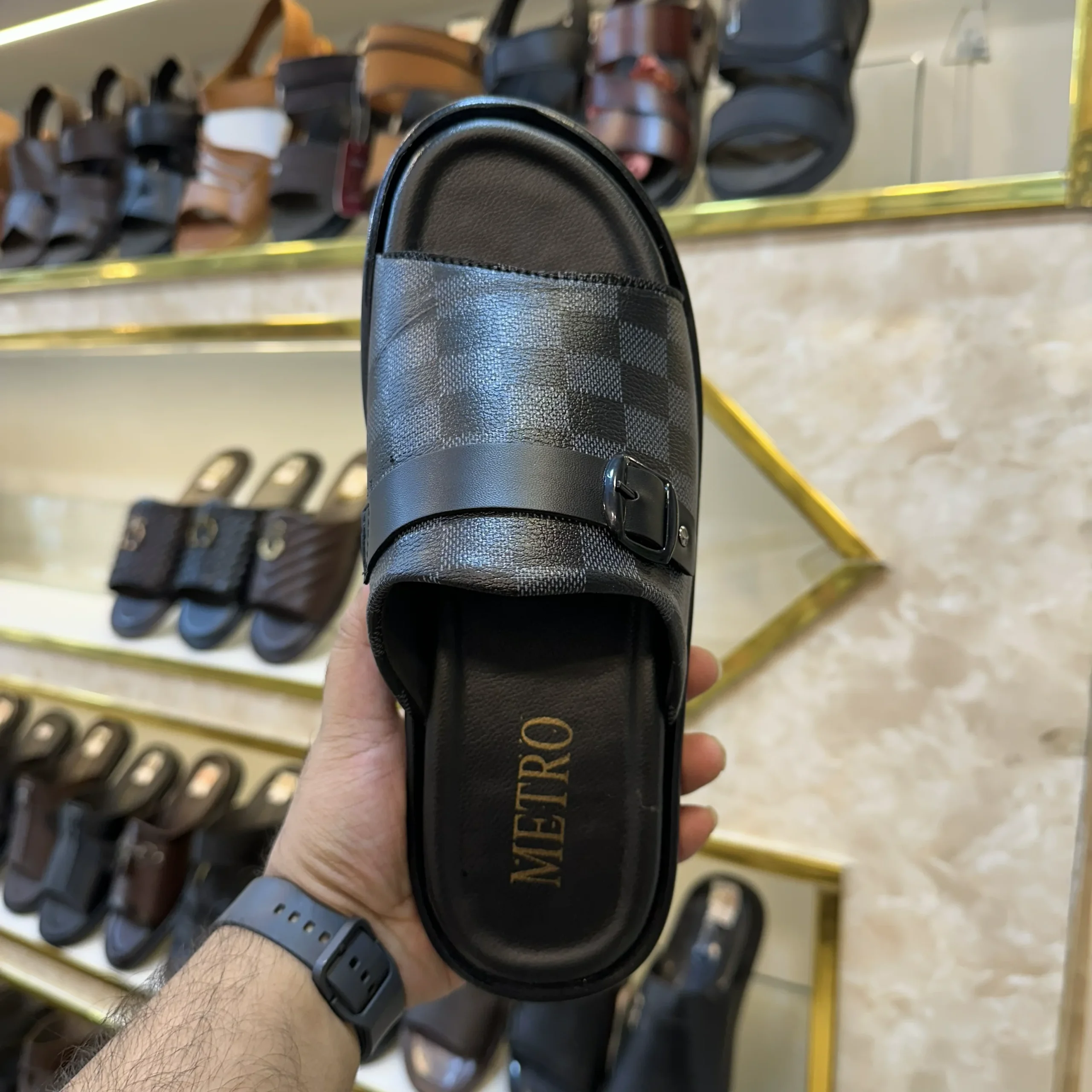 lv chappal (2) Damier Pattern Slides - Black - Image 1
