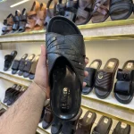 Leather Crossover Slide - Black