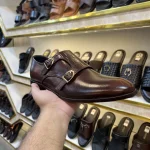 Pure Leather Buckle Shoes - Brown